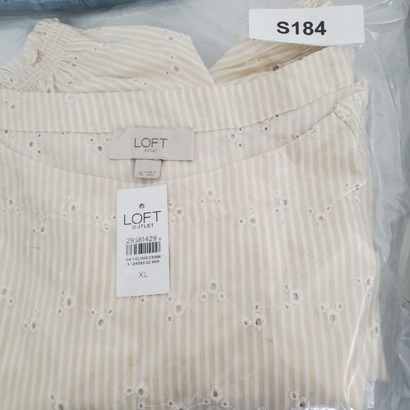 Loft Womens Tan Stiped Eyelet Off The Shoulder Blouse Size XL Long Sleeve Boho - Picture 9 of 9